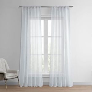 Set of 2 Drapes Solid Sheer Curtains For Living Room Linen Texture 50 X 84